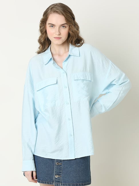 Vero Moda Light Blue Viscose Relaxed Fit Shirt-picture-44