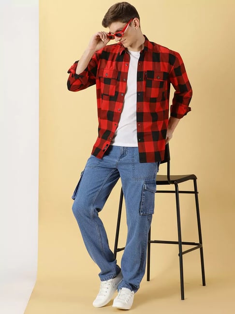 Thomas Scott Red Loose Fit Check Shirt