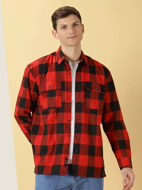 Thomas Scott Red Loose Fit Check Shirt