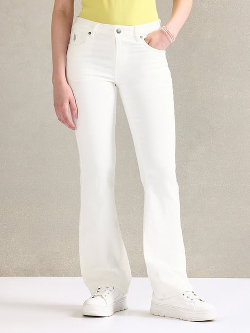 Polo White Skinny Fit Mid Rise Bootcut Jeans