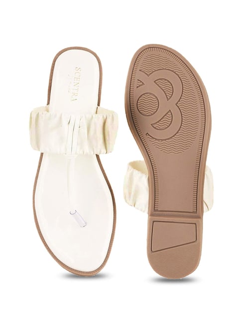 Scentra Women's White T-Strap Sandals