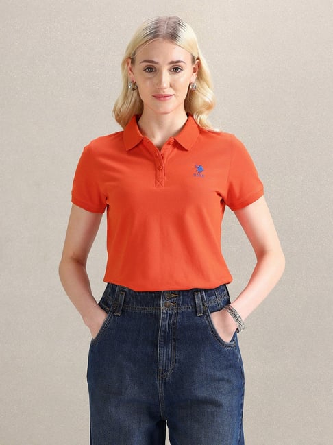 Polo Orange Logo Print Polo T-Shirt