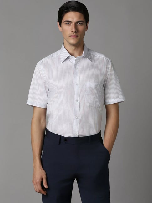 Louis Philippe White Cotton Regular Fit Striped Shirt-picture-48