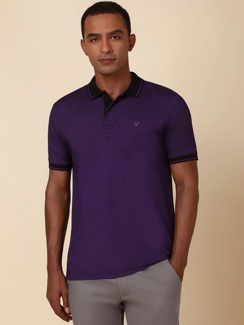 Allen Solly Purple Cotton Regular Fit Printed Polo T-Shirt