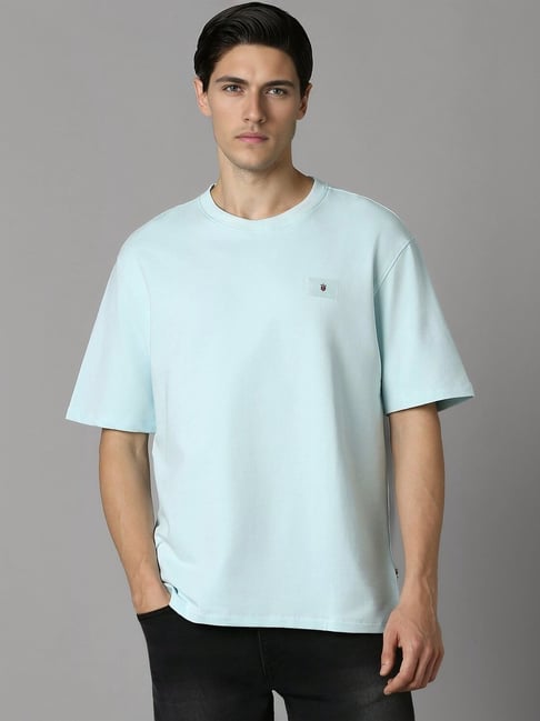 Buy Louis Philippe Blue Cotton Relaxed Fit T-Shirt for Mens Online