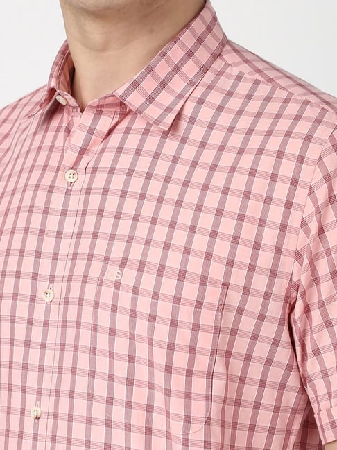 Buy Peter England Pink Cotton Slim Fit Checks Shirt for Mens
