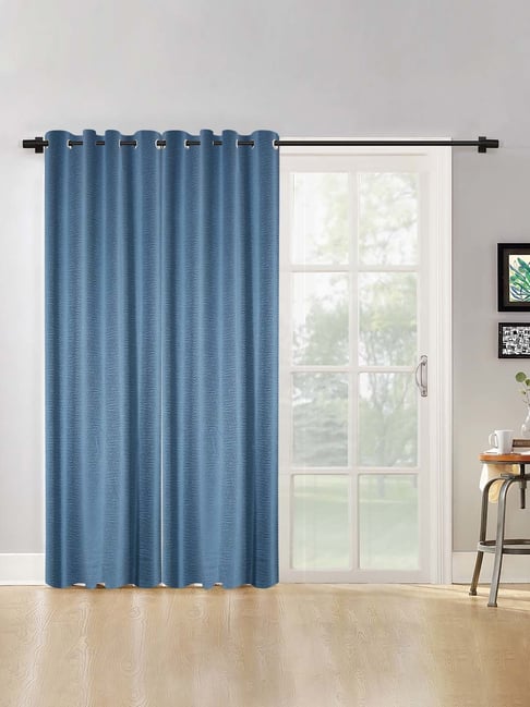Hosta Homes Blue Polyester 8 ft Blackout Door Curtain - Set of 2