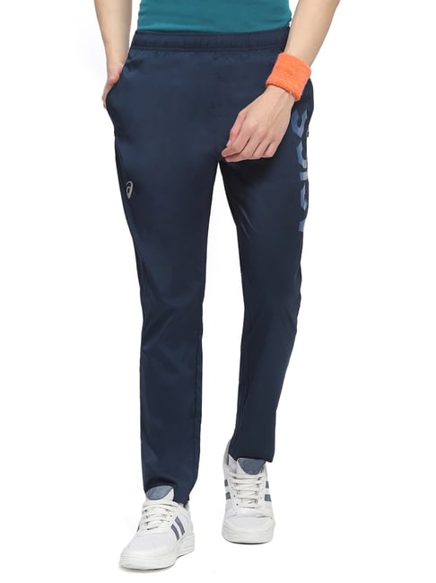 Asics Dark Blue Slim Fit Logo Print Sports Trackpants