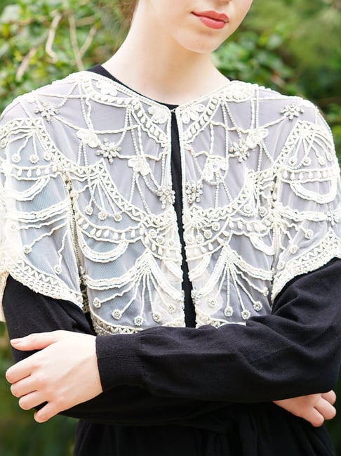 Odette Beige Embellished Fancy Short Cape