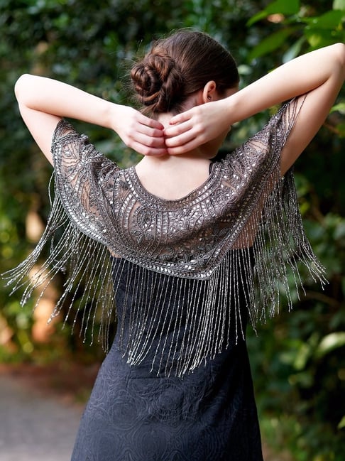 Odette Beige Embellished Fancy Short Cape