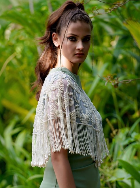 Odette Grey Embellished Fancy Cape