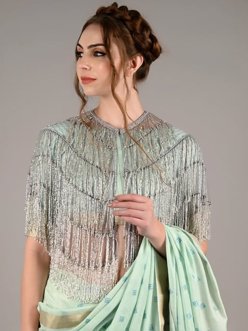 Odette Grey Embellished Fancy Cape