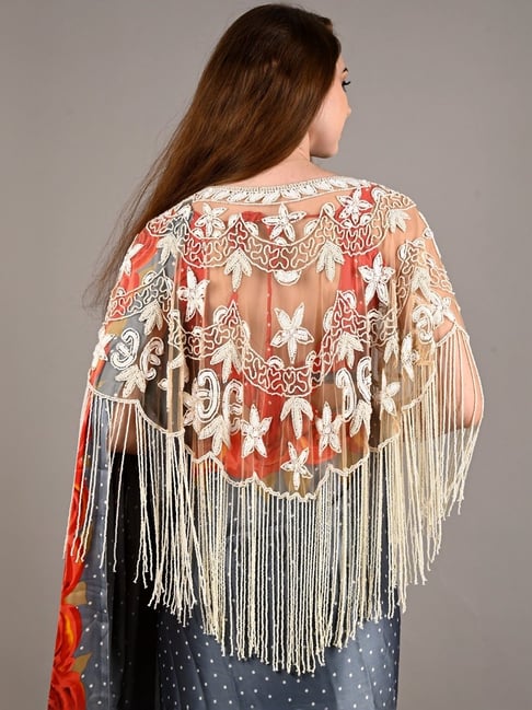 Odette Cream Embellished Fancy Cape