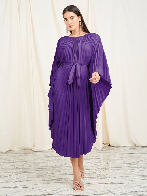 purple kaftan dresses Purple Contemporary Dresses Styli Purple Regular Fit Kaftan Dress With Belt