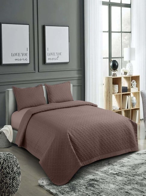 Hosta Homes Brown 280 TC Polycotton Quilted Queen Bedsheet with 2 Pillow Covers-image-35