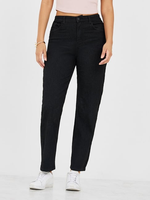 Styli Black Cotton Straight Fit High Rise Jeans-picture-34