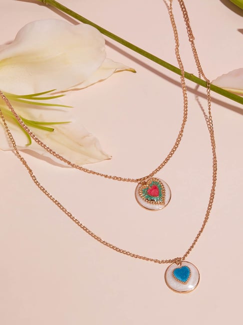 Zaveri Pearls Set of 2 Multicolor Enamel Hearts Contemporary Circular Pendants With Chains-ZPFK18309-picture-30