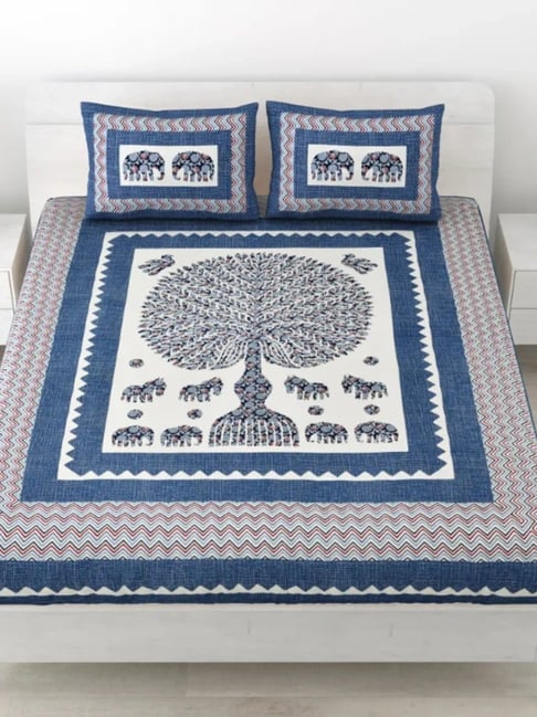 Living Roots Abstract Blue 240 TC Cotton Bedsheet with 2 Pillow Covers-picture-44