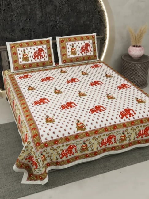 Living Roots Jaipuri Red 300 TC Cotton Bedsheet with 2 Pillow Covers-picture-15