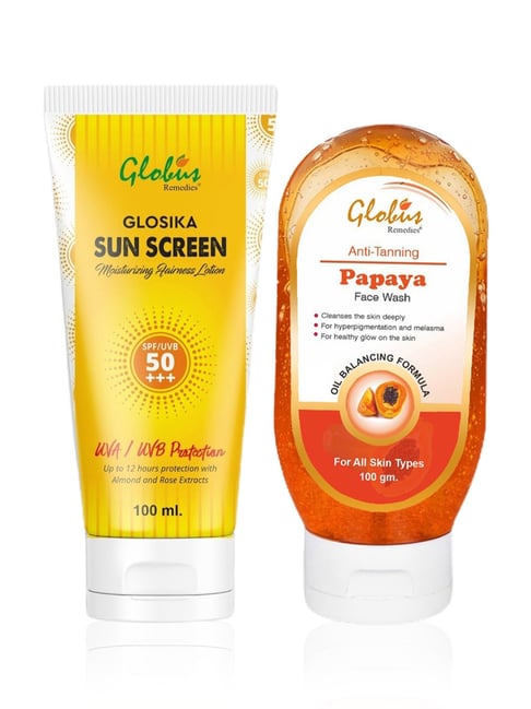 globus naturals Globus Remedies Glosika Moisturizing Sunscreen SPF 50+++ & Papaya Face Wash Combo-picture-31