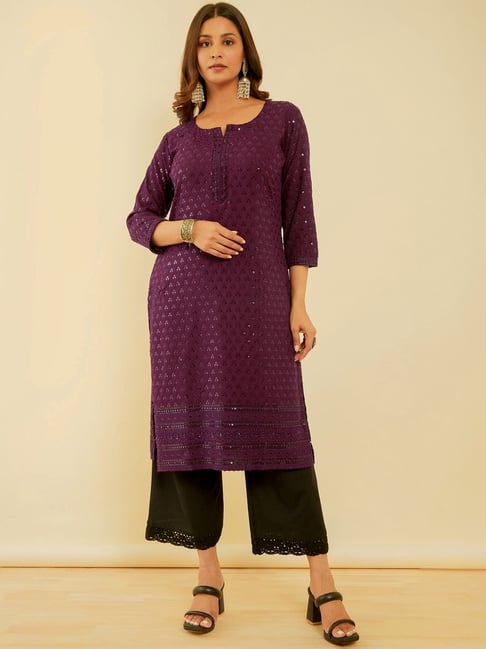 Soch Purple Embroidered Straight Kurta-image-38