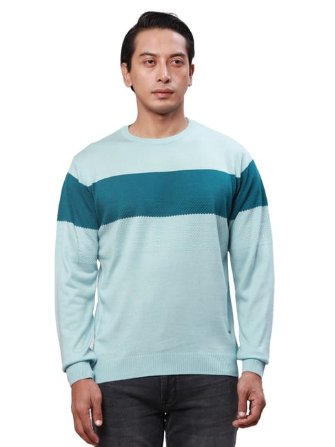 Park Avenue Blue Regular Fit Colour Block Sweater