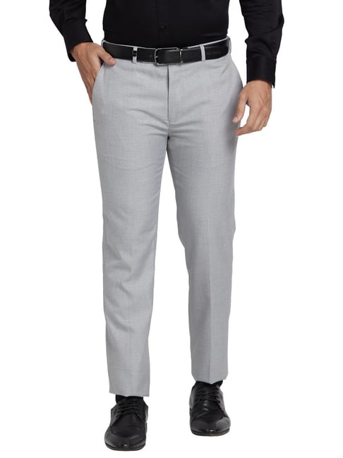 Park Avenue Grey Super Slim Fit Checks Trousers-picture-11