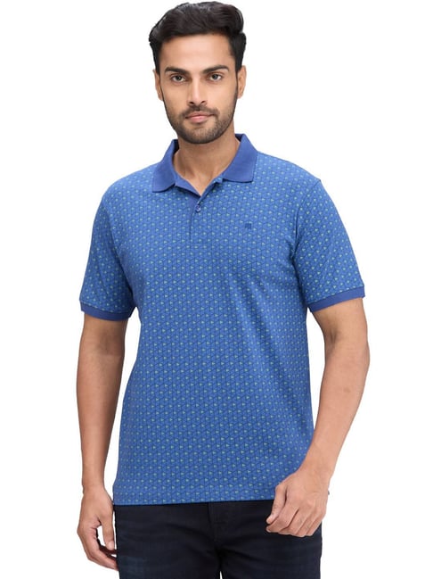 Raymond Blue Slim Fit Printed Polo T-Shirt-picture-14