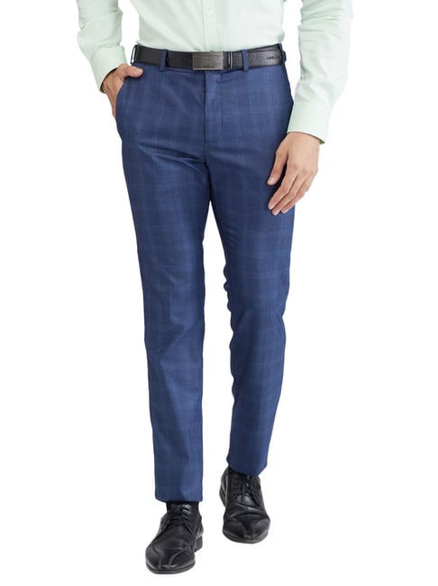Raymond Blue Slim Fit Checks Trousers-picture-41