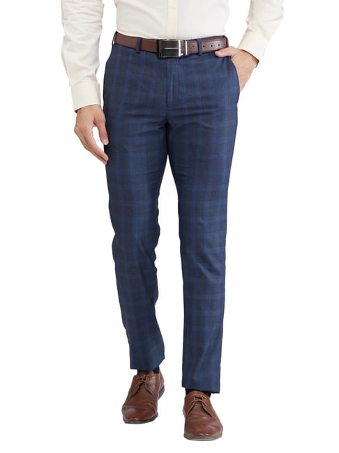 Raymond Blue Slim Fit Checks Trousers-picture-31