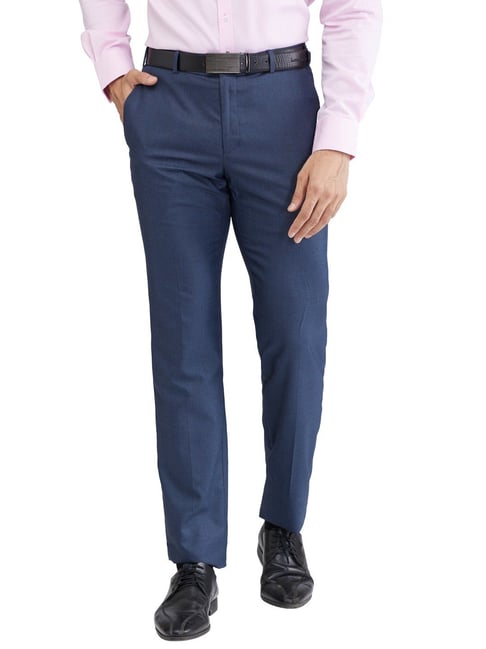 Raymond Blue Slim Fit Checks Trousers-picture-34