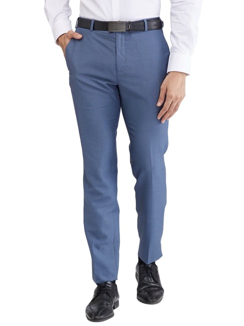 Raymond Blue Slim Fit Self Pattern Trousers-picture-33