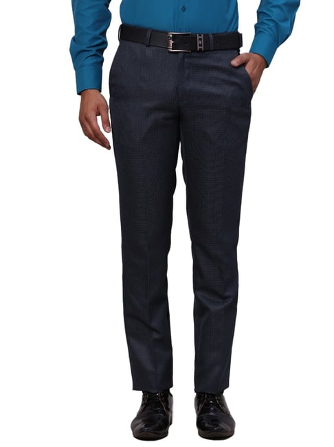 Raymond Navy Slim Fit Self Pattern Trousers-picture-19