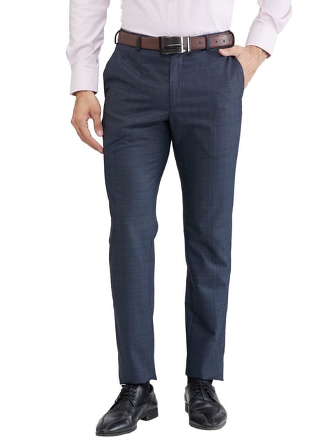Raymond Blue Slim Fit Checks Trousers-picture-26