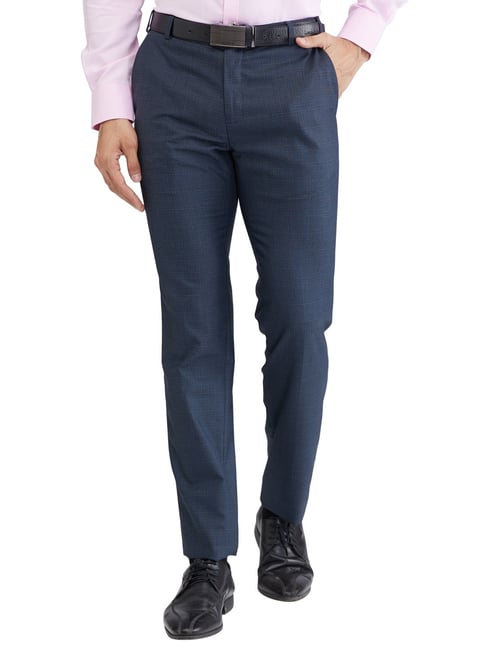 Raymond Blue Slim Fit Checks Trousers-picture-35