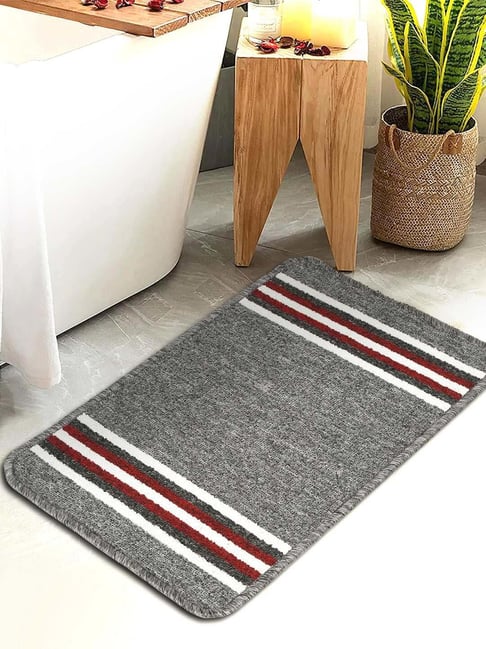 Hosta Homes Grey & Red Cotton Water Absorbent Anti Skid Multipurpose Mat
