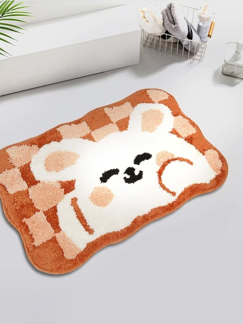 Hosta Homes Orange & White Cotton Water Absorbent Anti Skid Multipurpose Mat