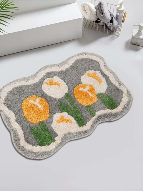 Hosta Homes Grey & Yellow Cotton Water Absorbent Anti Skid Multipurpose Mat