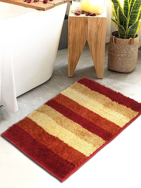 Hosta Homes Red & Brown Cotton Water Absorbent Anti Skid Multipurpose Mat