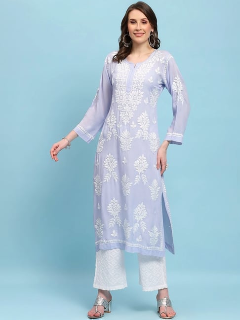 House of Chikankari Purple Embroidered Kurta-image-15