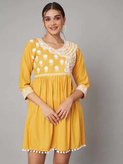 KOI SLEEPWEAR Yellow Embroidered Dress-picture-26