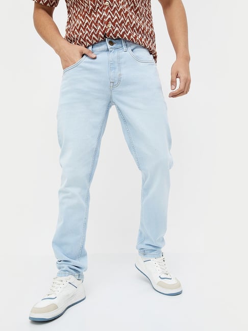 Forca By Lifestyle Ice Blue Cotton Regular Fit Jeans