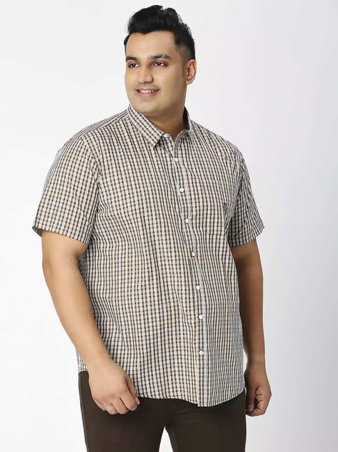 Thomas Scott Brown Cotton Regular Fit Checks Shirt