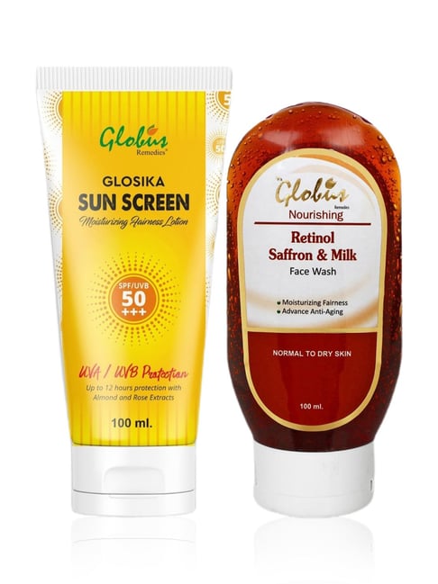 globus naturals Globus Remedies Glosika Moisturizing Sunscreen SPF 50+++ & Retinol Saffron Milk Face Wash Combo-picture-32