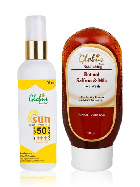globus naturals Globus Remedies Sunscreen Fairness Lotion SPF 50+++ & Retinol Saffron Milk Face Wash Combo-picture-14