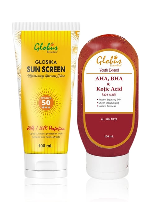 globus naturals Globus Remedies Glosika Moisturizing Sunscreen SPF 50+++ & AHA BHA & Kojic Acid Face Wash Combo-picture-30