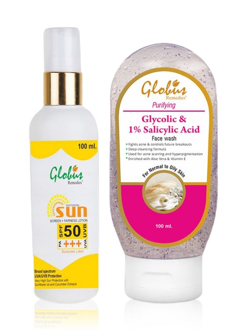 globus naturals Globus Remedies Sunscreen Fairness Lotion SPF 50+++ & Glycolic & 1% Salicylic Acid Face Wash Combo-picture-28