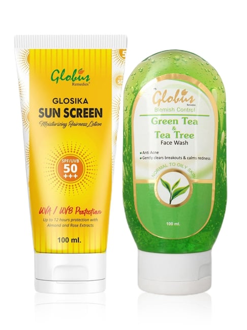 globus naturals Globus Remedies Glosika Moisturizing Sunscreen SPF 50+++ & Green Tea & Tea Tree Face Wash Combo-picture-35