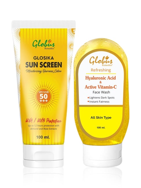 globus naturals Globus Remedies Glosika Moisturizing Sunscreen SPF 50+++ & Refreshing Hyaluronic Acid & Vitamin C Face Wash Combo-picture-34