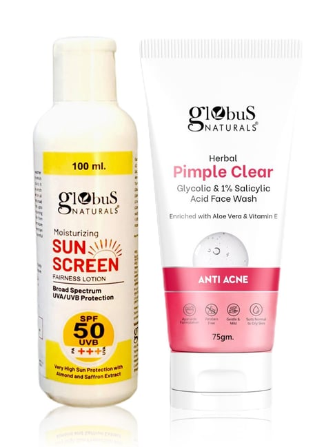 Globus Naturals Moisturizing Sunscreen SPF 50+++ & Herbal Pimple Clear Glycolic & 1 % Salicylic Acid Face Wash Combo-picture-22